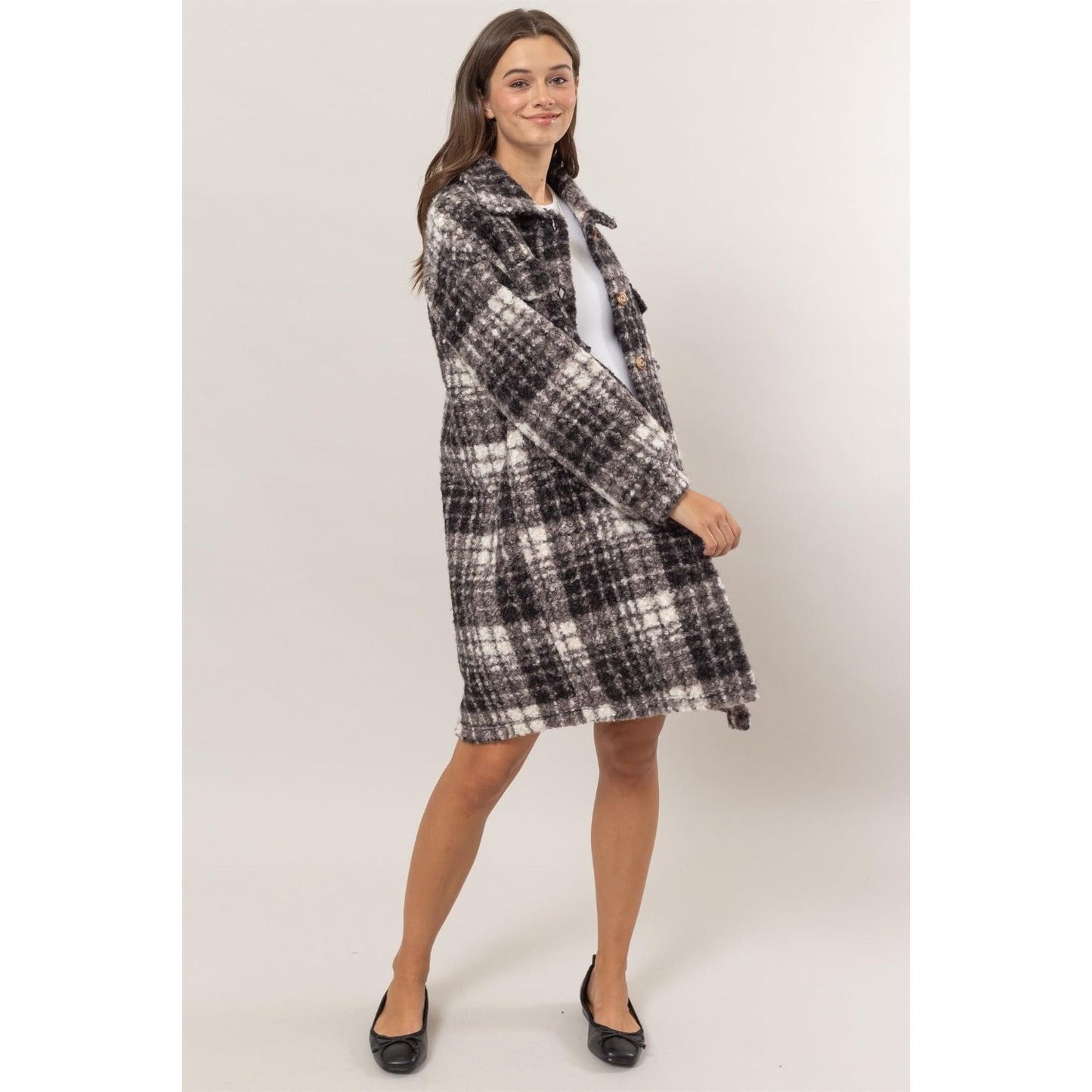 HYFVE Plaid Button Down Longline Shacket