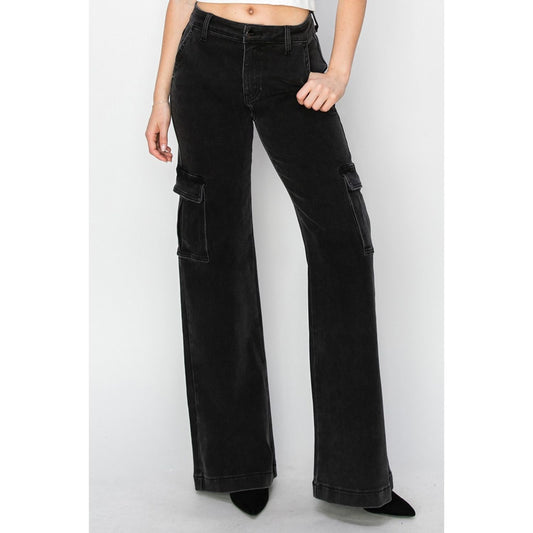 Risen Full Size High Rise Wide Leg Cargo Jeans