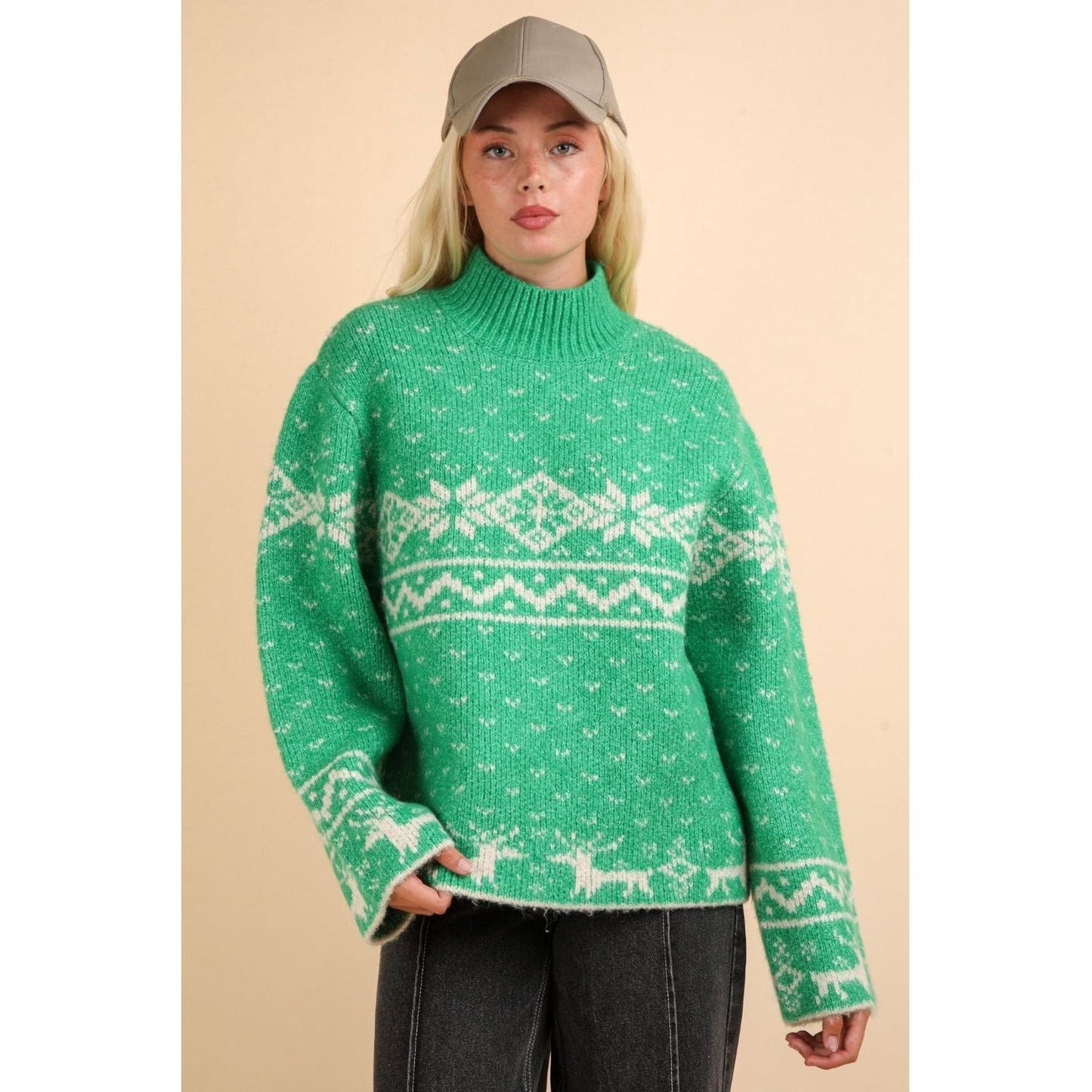 VERY J Christmas Element Mock Neck Long Sleeve Sweater