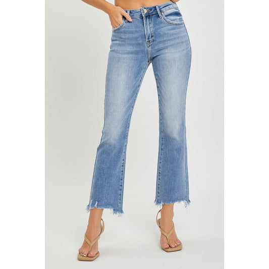 RISEN Full Size Frayed Hem Cropped Straight Jeans