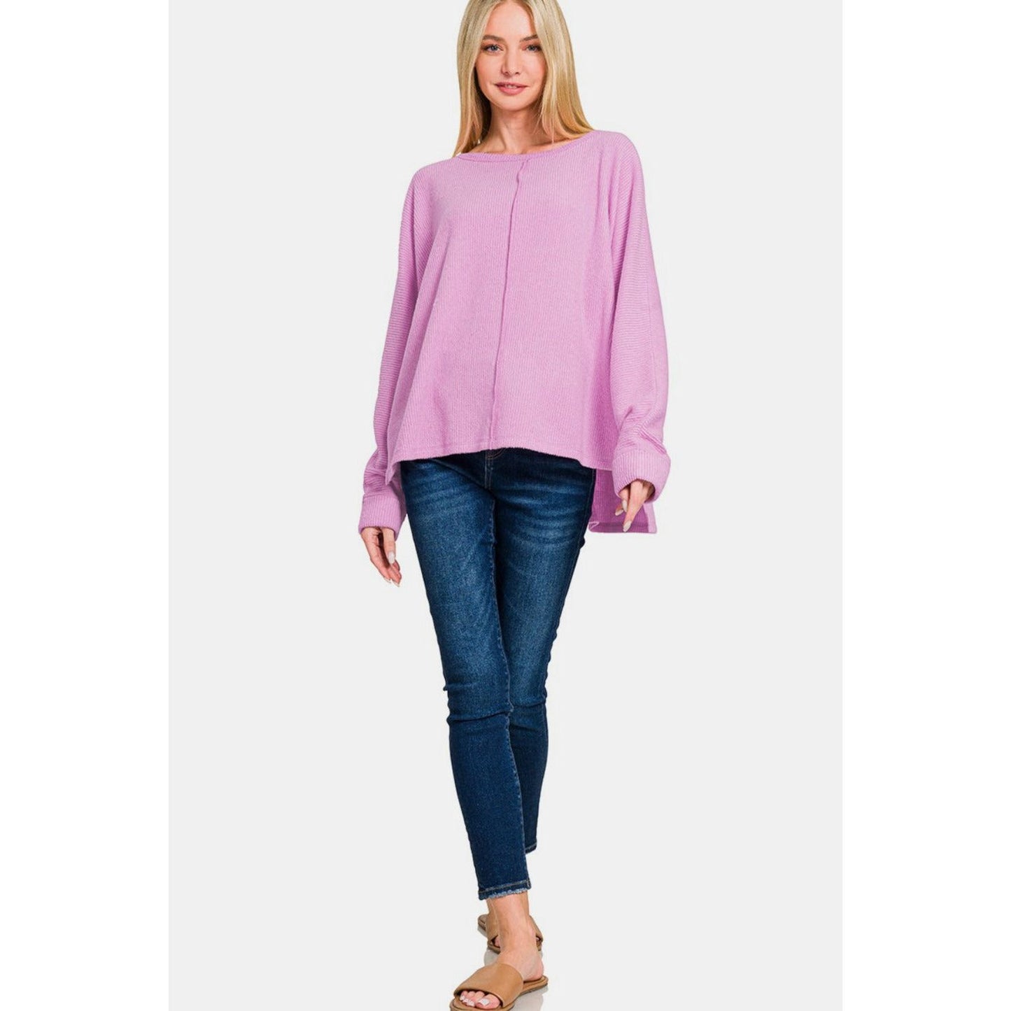 Zenana High-Low Side Slit Round Neck T-Shirt