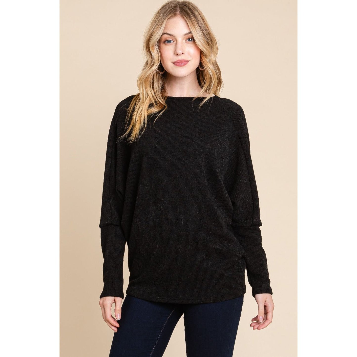 BOMBOM Drop Shoulder Long Sleeve Knit Top