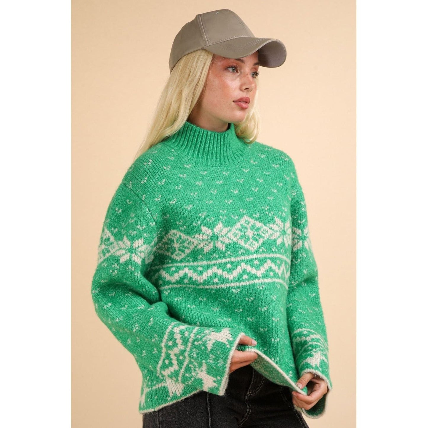 VERY J Christmas Element Mock Neck Long Sleeve Sweater