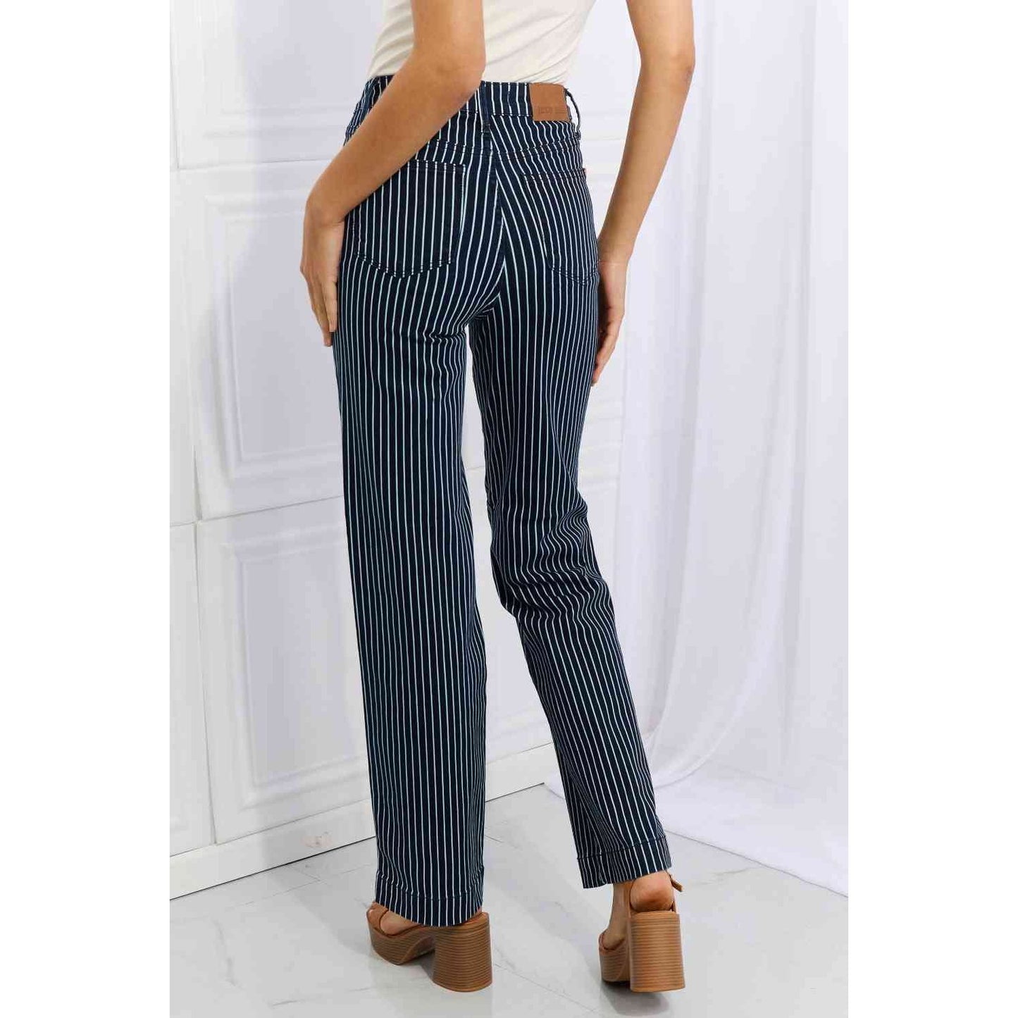 Judy Blue Cassidy Full Size High Waisted Tummy Control Striped Straight Jeans