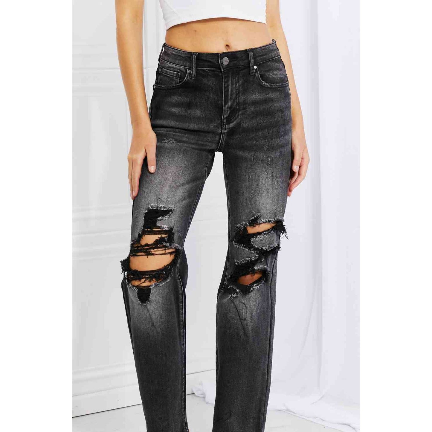 RISEN Full Size Lois Distressed Loose Fit Jeans