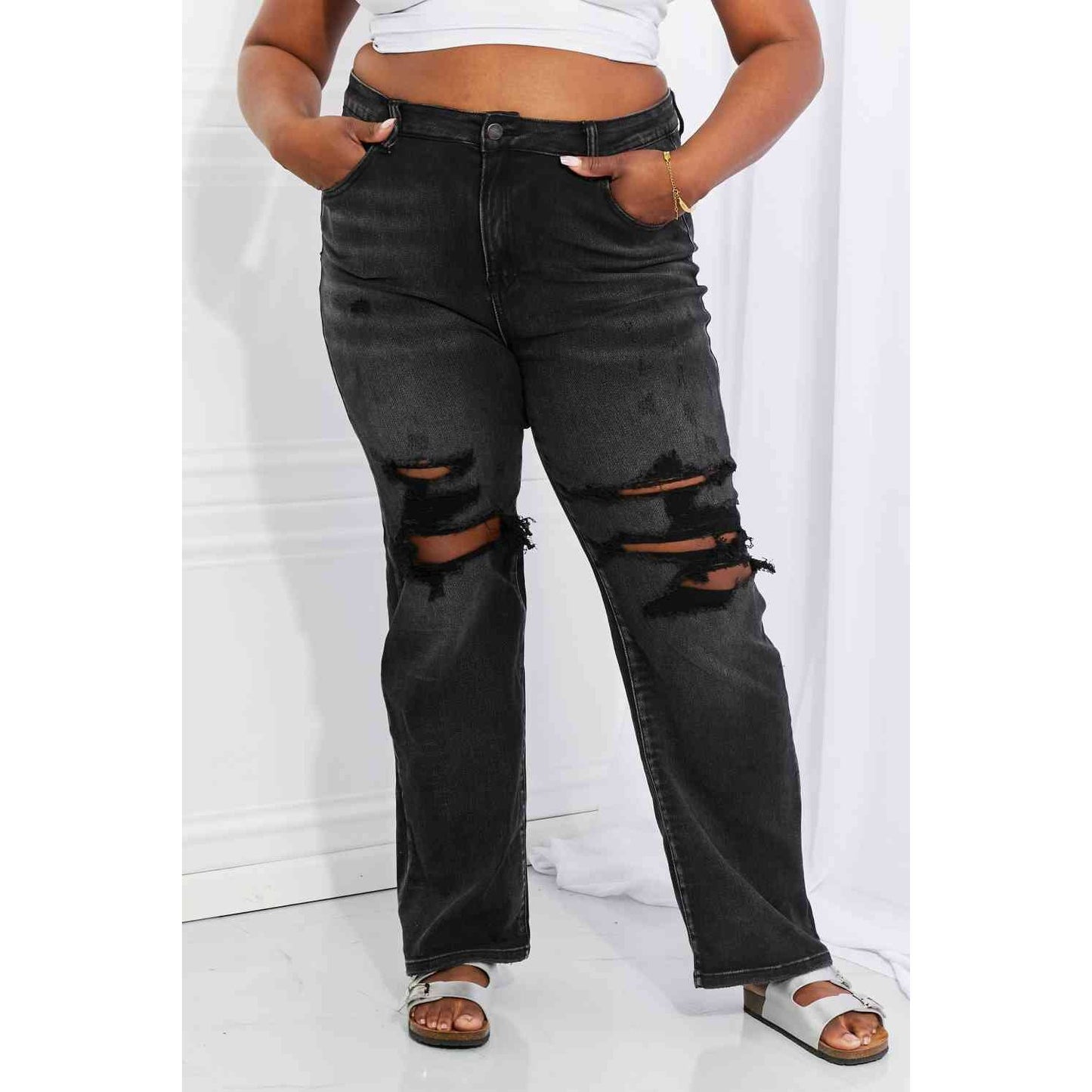 RISEN Full Size Lois Distressed Loose Fit Jeans