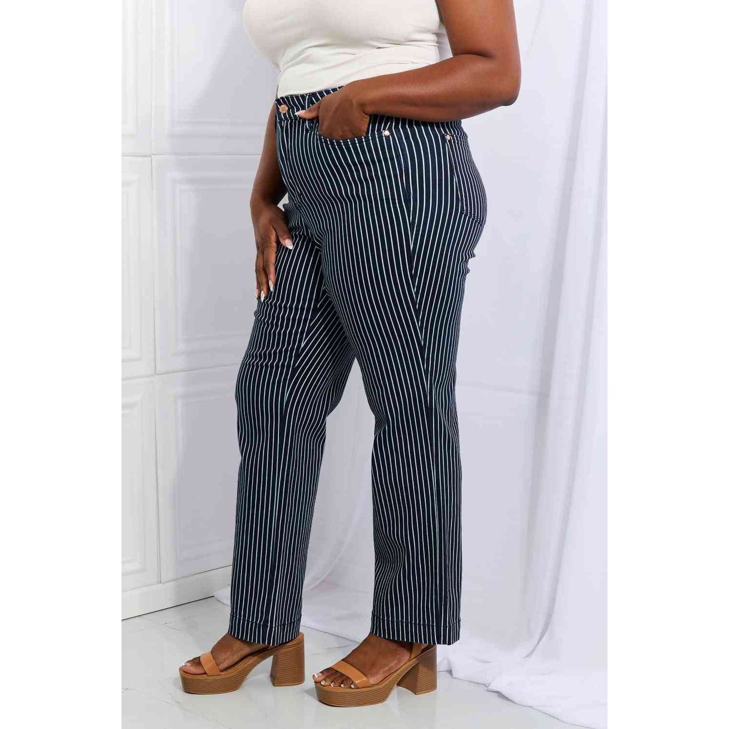 Judy Blue Cassidy Full Size High Waisted Tummy Control Striped Straight Jeans