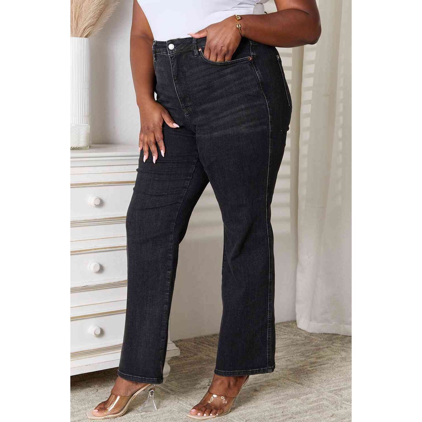 Judy Blue Tummy Control Washed Black Straight