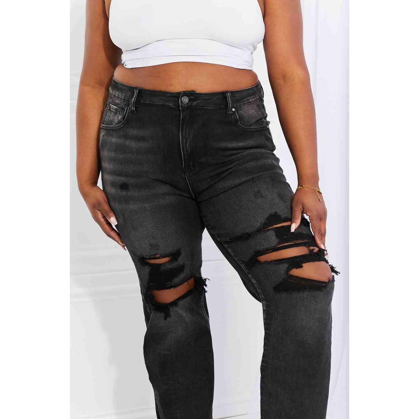 RISEN Full Size Lois Distressed Loose Fit Jeans