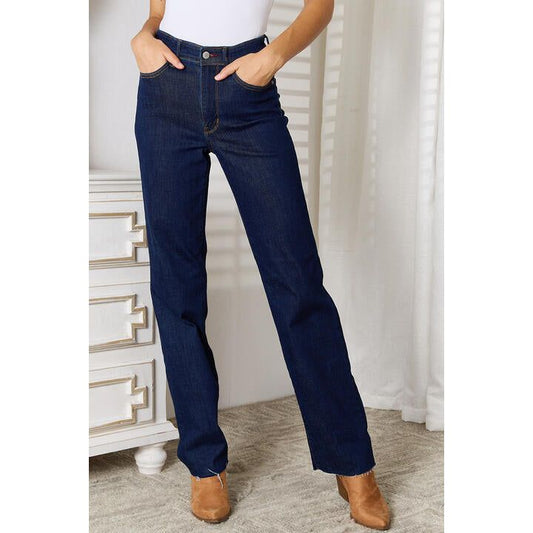 Judy Blue Full Size Raw Hem Straight Leg Jeans with Pockets