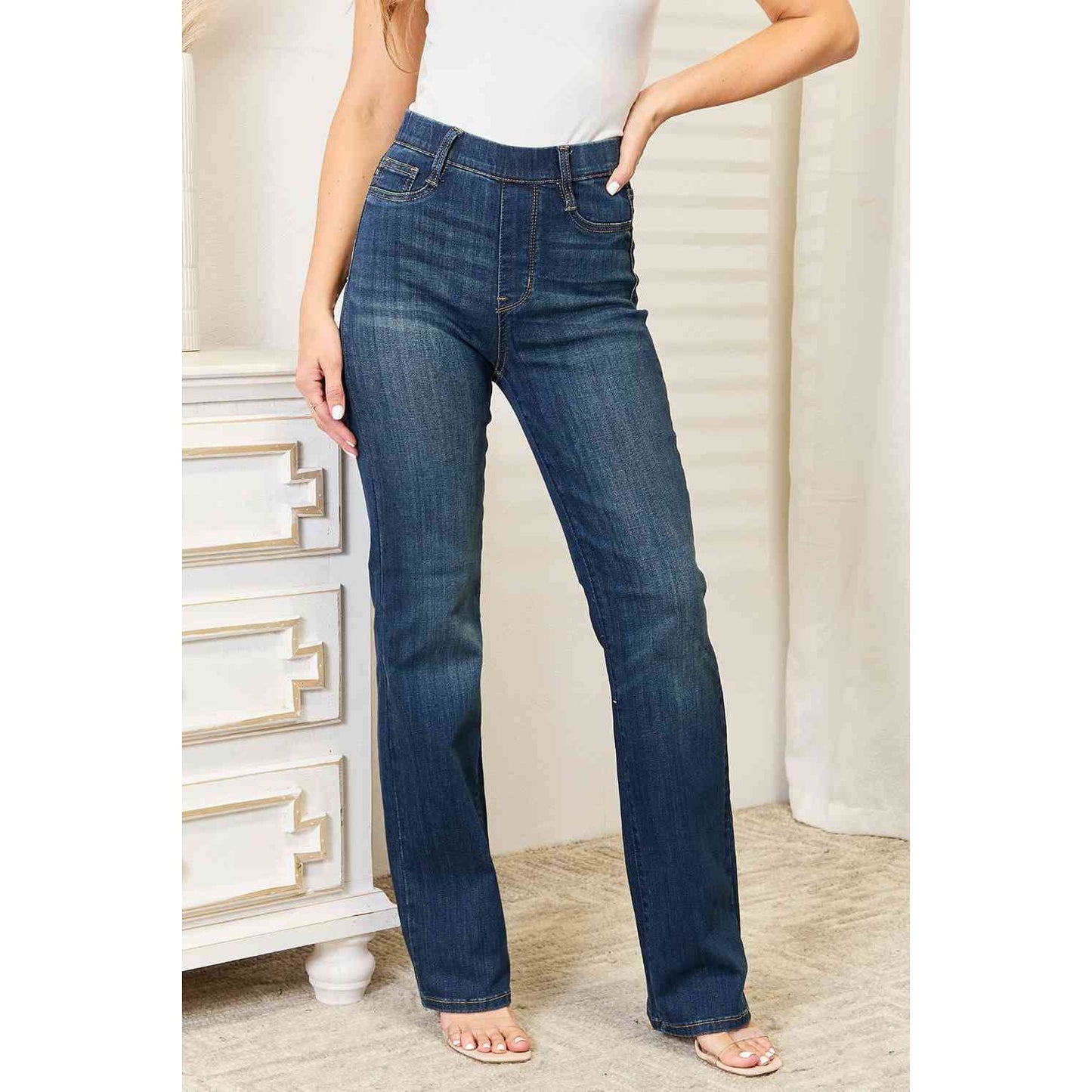 Judy Blue Full Size Elastic Waistband Slim Bootcut Jeans