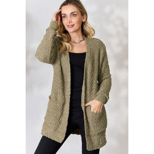 Zenana Falling For You Full Size Open Front Popcorn Cardigan