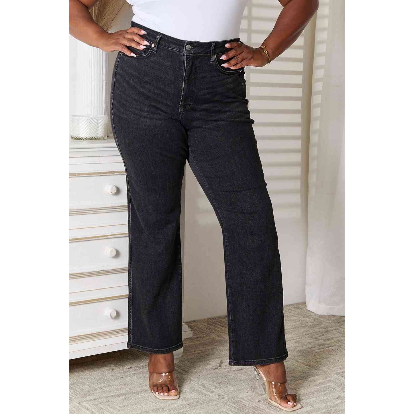 Judy Blue Tummy Control Washed Black Straight