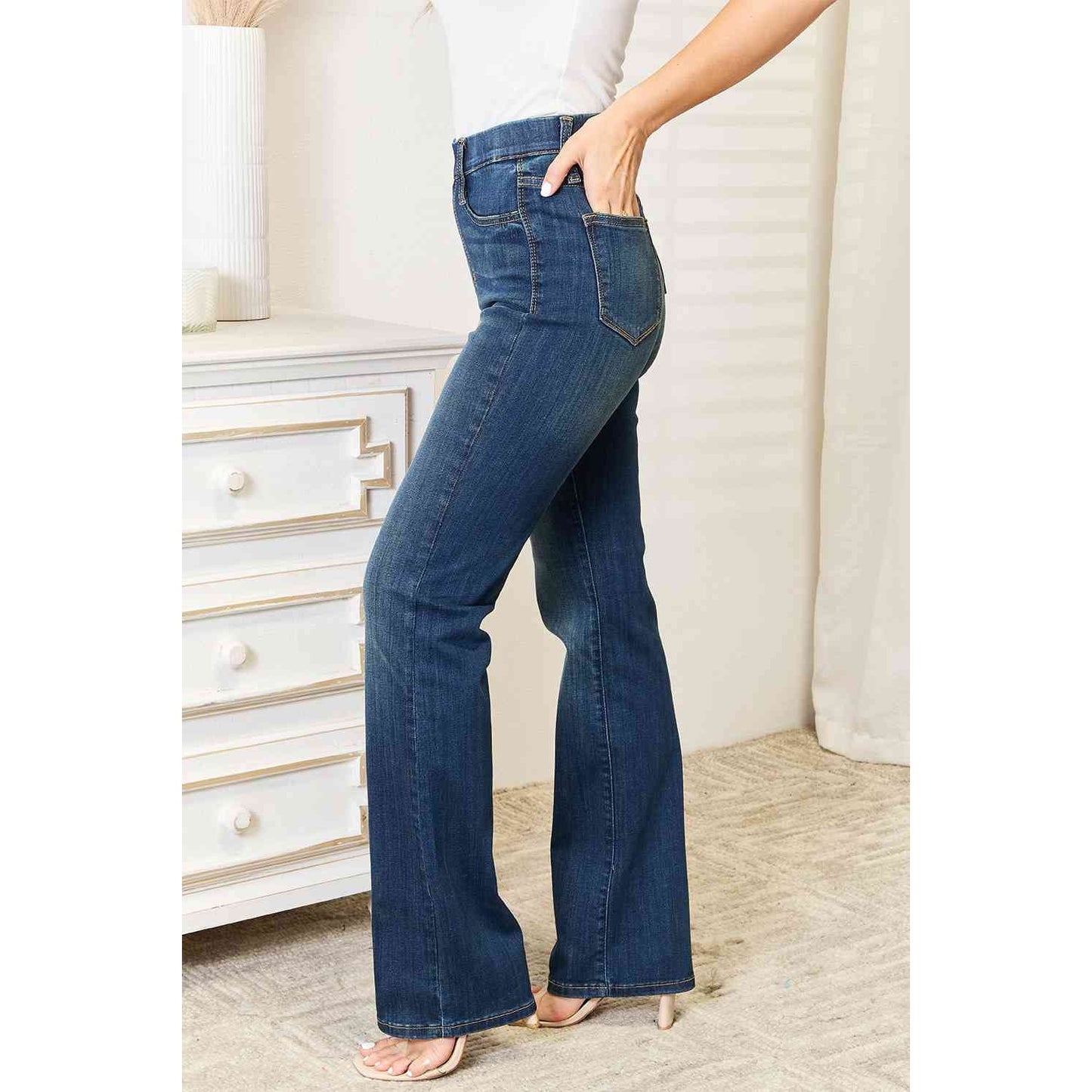 Judy Blue Full Size Elastic Waistband Slim Bootcut Jeans