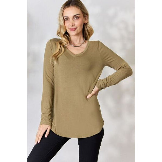 Zenana Full Size V-Neck Long Sleeve T-Shirt