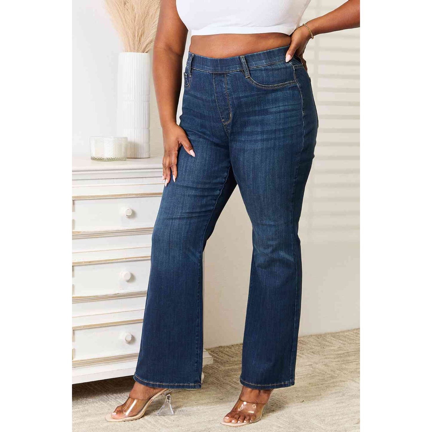 Judy Blue Full Size Elastic Waistband Slim Bootcut Jeans